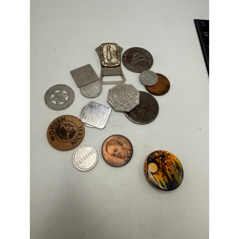 Vintage Token Lot Palm Beach Blood Bank Money Clip Wooden Nickel Palmolive P&G